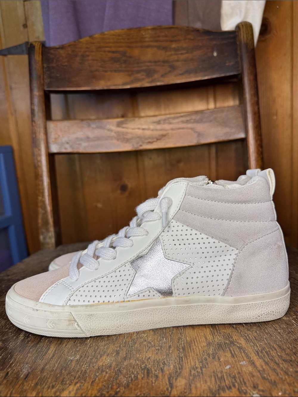 Vintage Havana Cream & Blush High-Top Sneakers with Metallic Star - Picture 5 of 11